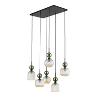 Lampa wisząca 6 z ryflowanymi koniakowymi kloszami i zielonymi kulami SOPHIA GREEN COGNAC LAMPA WISZĄCA 6XE14 6xE14 Tk Lighting 11150