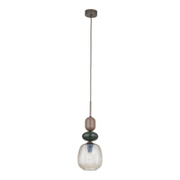 Pojedyńcza lampa wisząca bursztynowy ryflowany klosz z dodatkowymi bryłami ZEN NEW BROWN BOTTI COGNAC 1XE14 Tk Lighting 11875