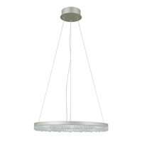 Lampa wisząca srebrny ring 50cm z dekorem LED Barlo Italux PND-34526-M-SILV