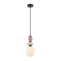 Pojedyńcza lampa wisząca z eleamntami ceramiki i szklanym kloszem 1xE27 Altra Italux PND-36787-1C-BK-WH