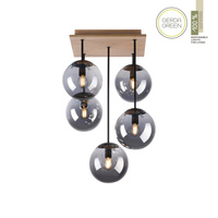 Lampa sufitowa z drewnianą podstawą i pięcioma szklanymi kloszami GREEN WIDOW 5xE14 Just Light 11395-79
