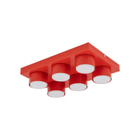 Prostokątny czerwony plafon sufitowy sześciopunktowy BRIX RED 6XGX53 Tk Lighting 11294