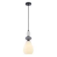 Pojedyńcza lampa wisząca z elementami ceramiki i szklanym kloszem 1xE27 Altra Italux PND-36787-1B-BK-WH