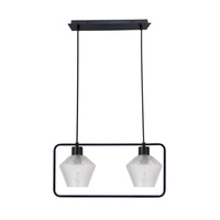 NIKO LAMPA WISZĄCA CZARNY 2X40W E27 KLOSZ BEZBARWNY KARBOWANY Candellux 32-26859