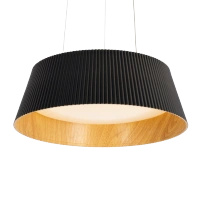 Czarna karbowana lampa wisząca o średnicy 46cm z imitacją drewna Fabio Maxlight P0672