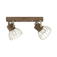 Lampa sufitowa loft 2-punktowa z drucianymi kloszami i drewnem ALAMI 2xE27 Just Light 11487-60