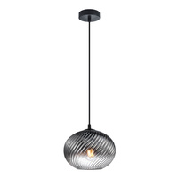 Lampa wisząca z dymionym spiralnie ryflowanym kloszem szklanym 1xE27 Alias Italux PND-3665-1-BK-SG