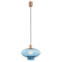 Lampa wisząca w kolorze miedzianym szklany błętkitny klosz o średnicy 30cm TRESCO Argon 8982