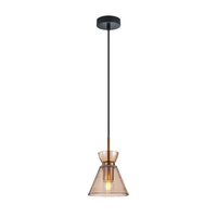 Lampa wisząca z ryflowanym, stożkowym kloszem w kolorze bursztynowym o średnicy 15,5cm 1xE27 Balme Italux PND-3621-1-BRO-AMB