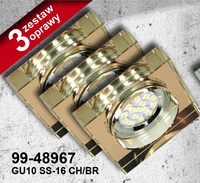 ZESTAW TRZECH OPRAW SS-16 CH/BR  3X3W GU10 LED Z ŻARÓWKĄ  LED OPR. STROP. STAŁA KWADRATOWA SZKŁO BRĄZOWE Candellux 99-48967