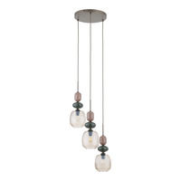 Lampa wisząca potrójna na kole z ozdobnymi bryłami ZEN NEW BROWN BOTTI COGNAC 3XE14 Tk Lighting 11877