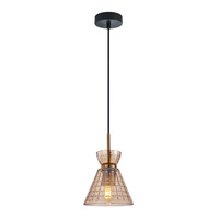 Lampa wisząca pojedyńcza z kloszem stożkowym w kolorze bursztynowym o średnicy 15,5cm 1xE27 Balme Italux PND-3624-1-BRO-AMB