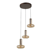 Potrójna lampa wisząca miedziana na kole z bursztynowymi kloszami 3xLED 3000K Carote Italux PND-24011-3-COPP