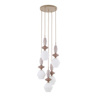 Lampa wisząca w kolorze sabia z ciekawymi kloszami i ozdobnymi bryłami ZEN SABIA FUSO WHITE 5XE14 KOŁO Tk Lighting 11864