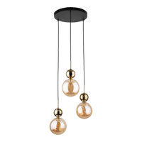 Lampa wisząca potrójna bursztynowe klosze plus ozdobne złote kule SIA GOLD 3xG9 Tk Lighting 10898