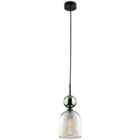 Lampa wisząca pojedyńcza z karbowanym koniakowym kloszem i zieloną kulą SOPHIA GREEN COGNAC 1xE14 Tk Lighting 11146