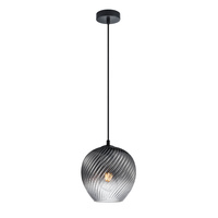 Lampa wisząca z dymionym spiralnie ryflowanym kloszem szklanym 1xE27 Alias Italux PND-3664-1-BK-SG