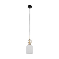 Lampa wisząca z białym ryflowanym kloszem i ozdobną bursztynową kulą SOPHIA COGNAC WHITE 1xE14 Tk Lighting 11020