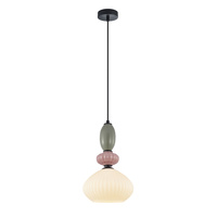 Lampa wisząca pojedyńcza o średnicy 22,5cm z elementami ceramiki 1xE27 Altra Italux PND-36787-1A-BK-WH